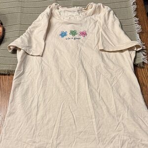 Life Is Good Cream Short Sleeve Tee with Floral Design